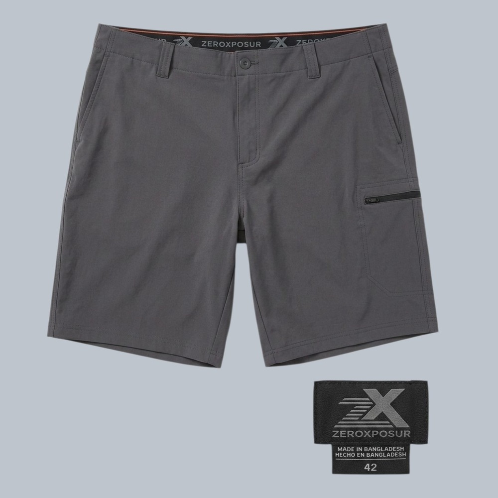 ZeroXposur Travel Series Hybrid Shorts Mens 42 Stretch Performance Zip Pocket